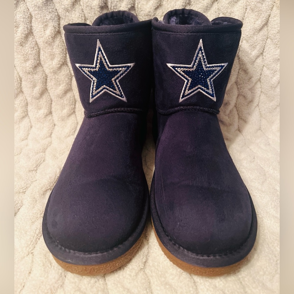 Dallas Cowboys Women’s Cuce Blue Slip-on Boots W Rhinestone Stars & Bows Sz 8